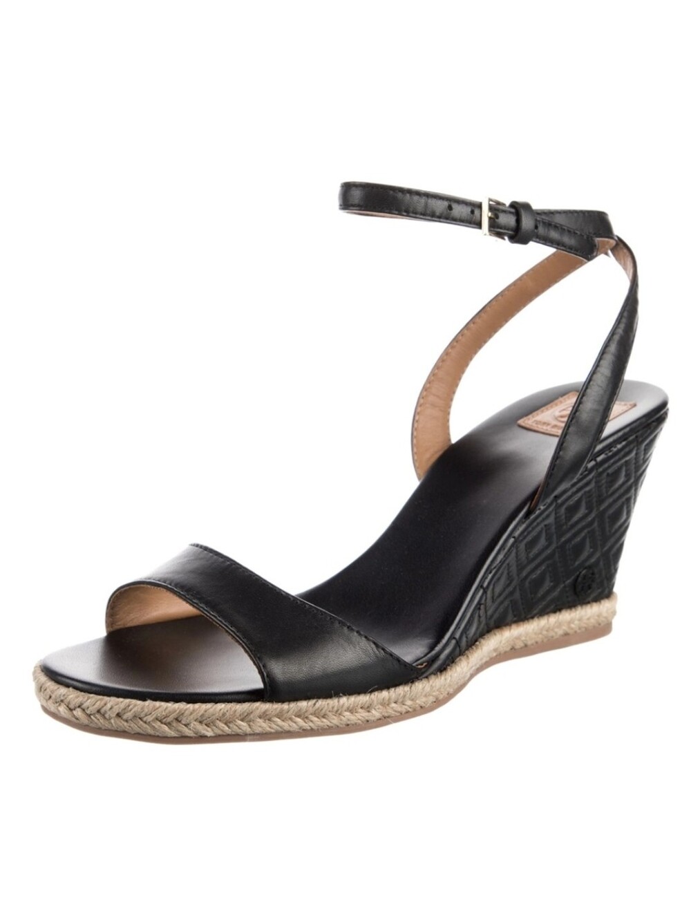 Tory Burch Black Marion Ankle-Strap Wedge Sandals Size 6.5